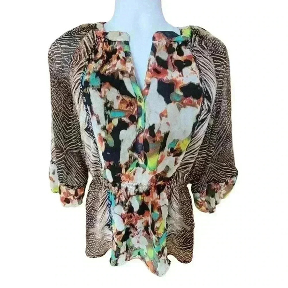 Calvin Klein Tops - Calvin Klein Multicolor Printed Long Sleeve Top Blouse Womens Size Large